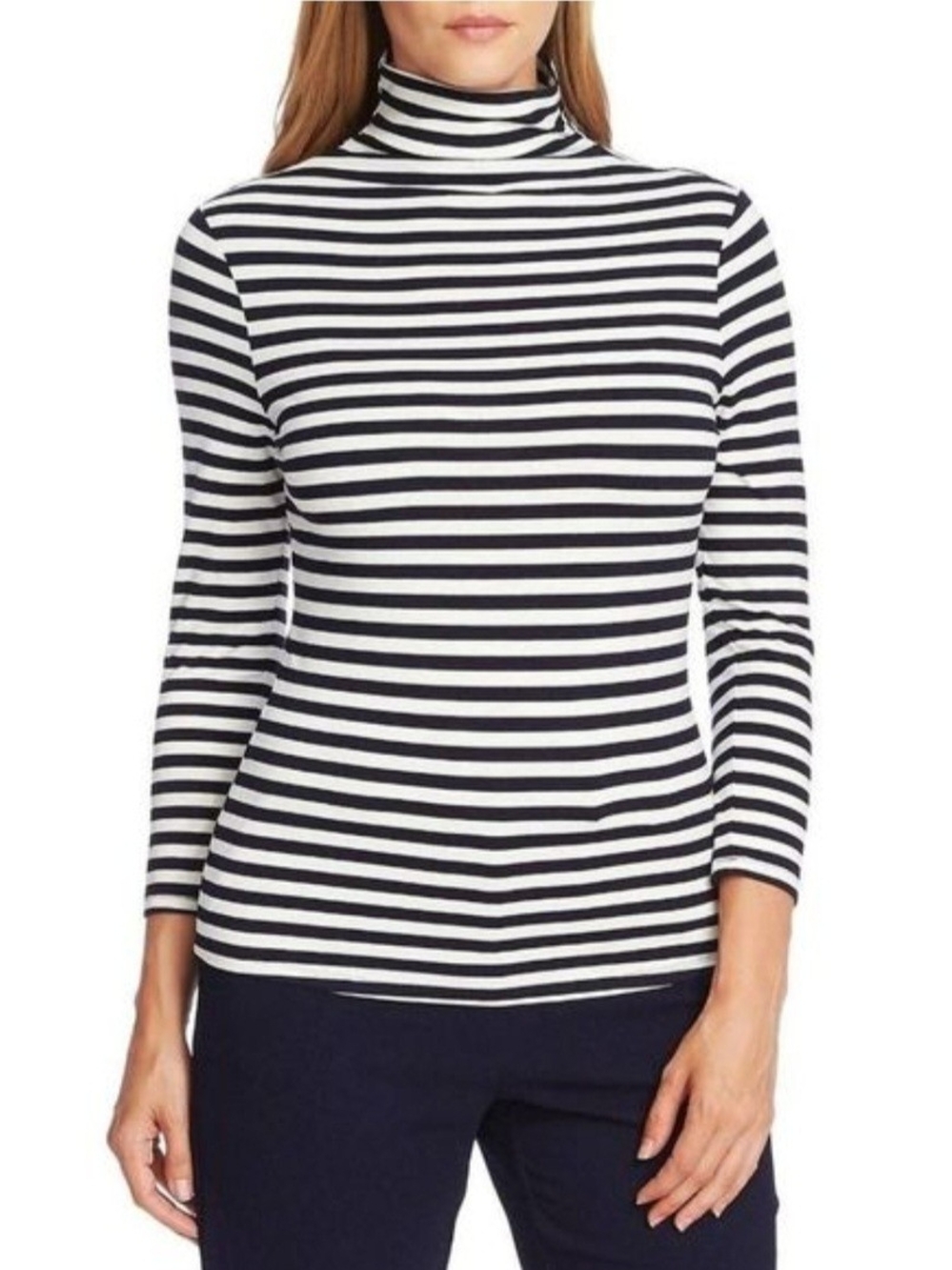 NWT Vince Camuto (Women's M) Black & White Striped Turtleneck Long Sleeve Top